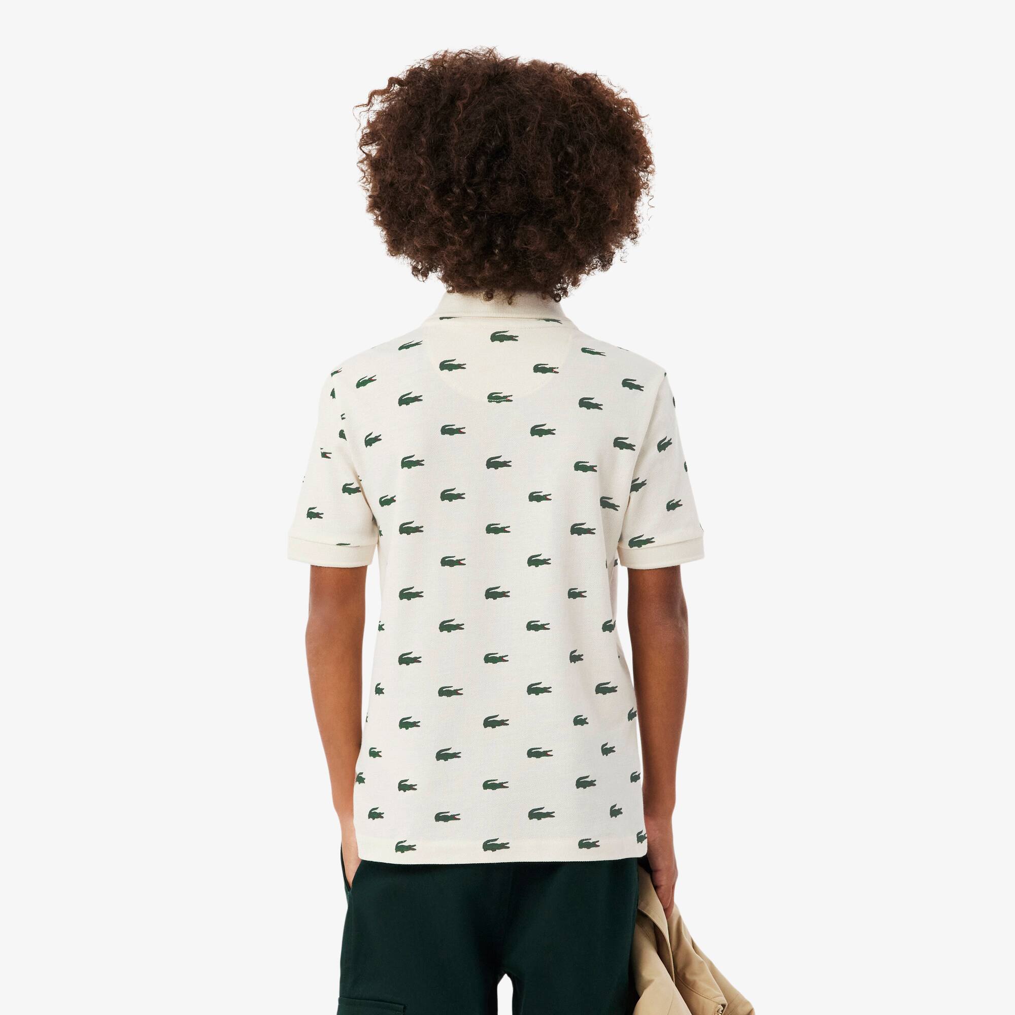 Thumbnail - Lacoste Bedrucktes Polohemd aus Petit-Piqué - Creme Size 10 - 12A