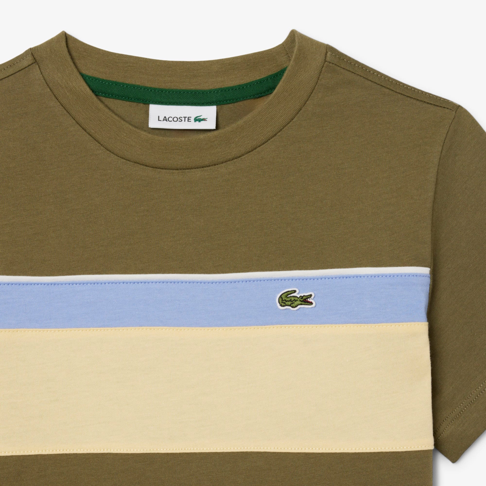 Thumbnail - Lacoste T-Shirt aus Baumwolle mit Colorblock-Design - Khaki Grün / Weiß / Lila / Gelb Size 10 - 12A