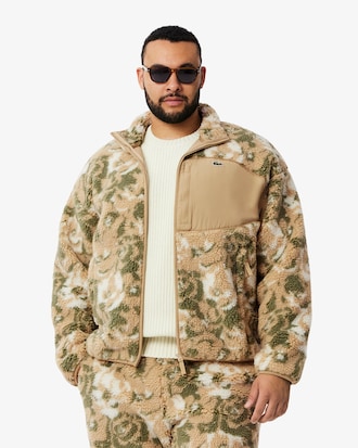 Fleecejacke mit Blumenmotiv und Reißverschluss