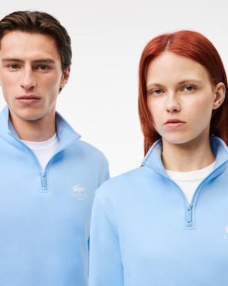 Sweatshirt mit Reißverschluss, hohem Kragen und Print