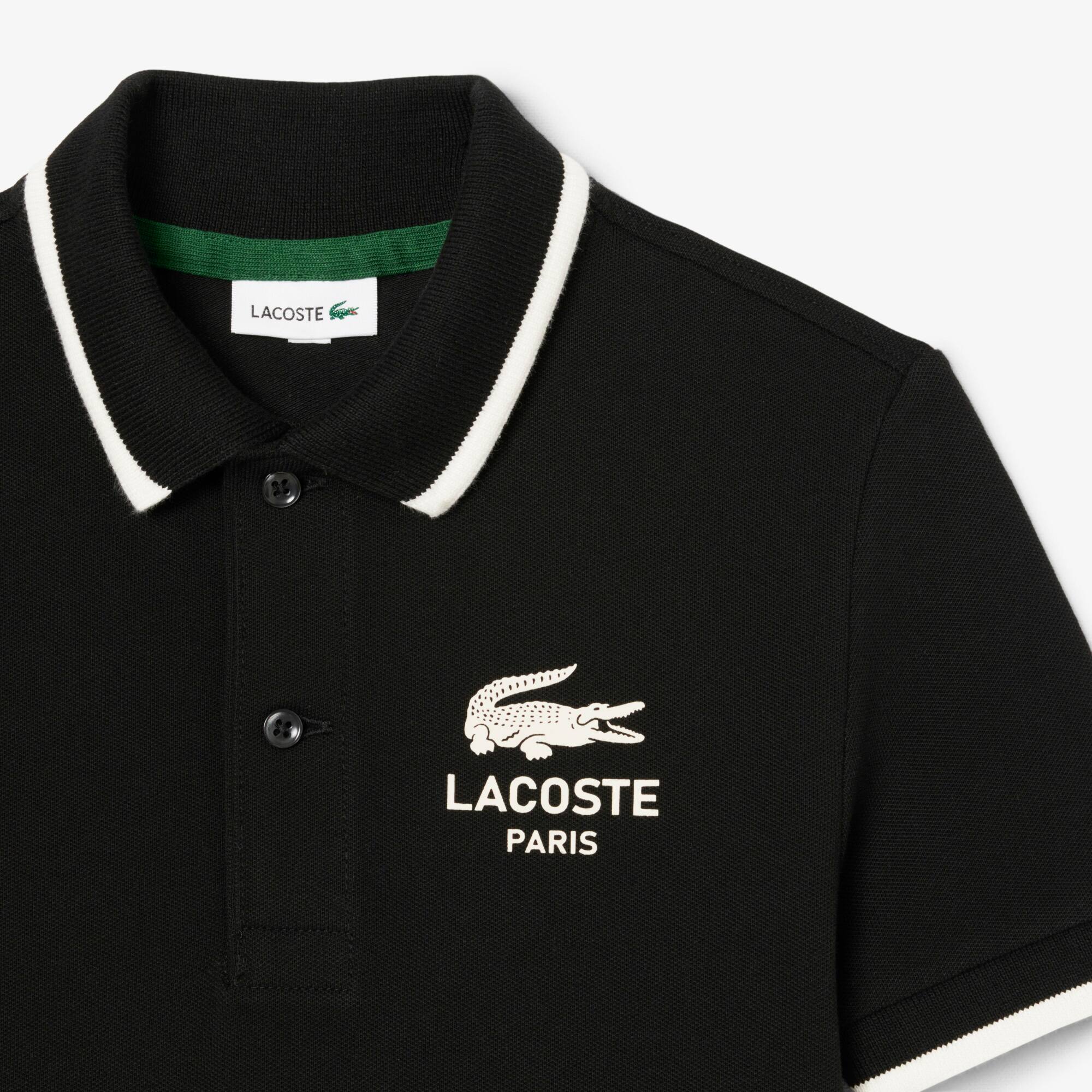 Thumbnail - Lacoste Polohemd aus Petit Piqué mit gestreiftem Kragen - Schwarz Size 10 - 12A
