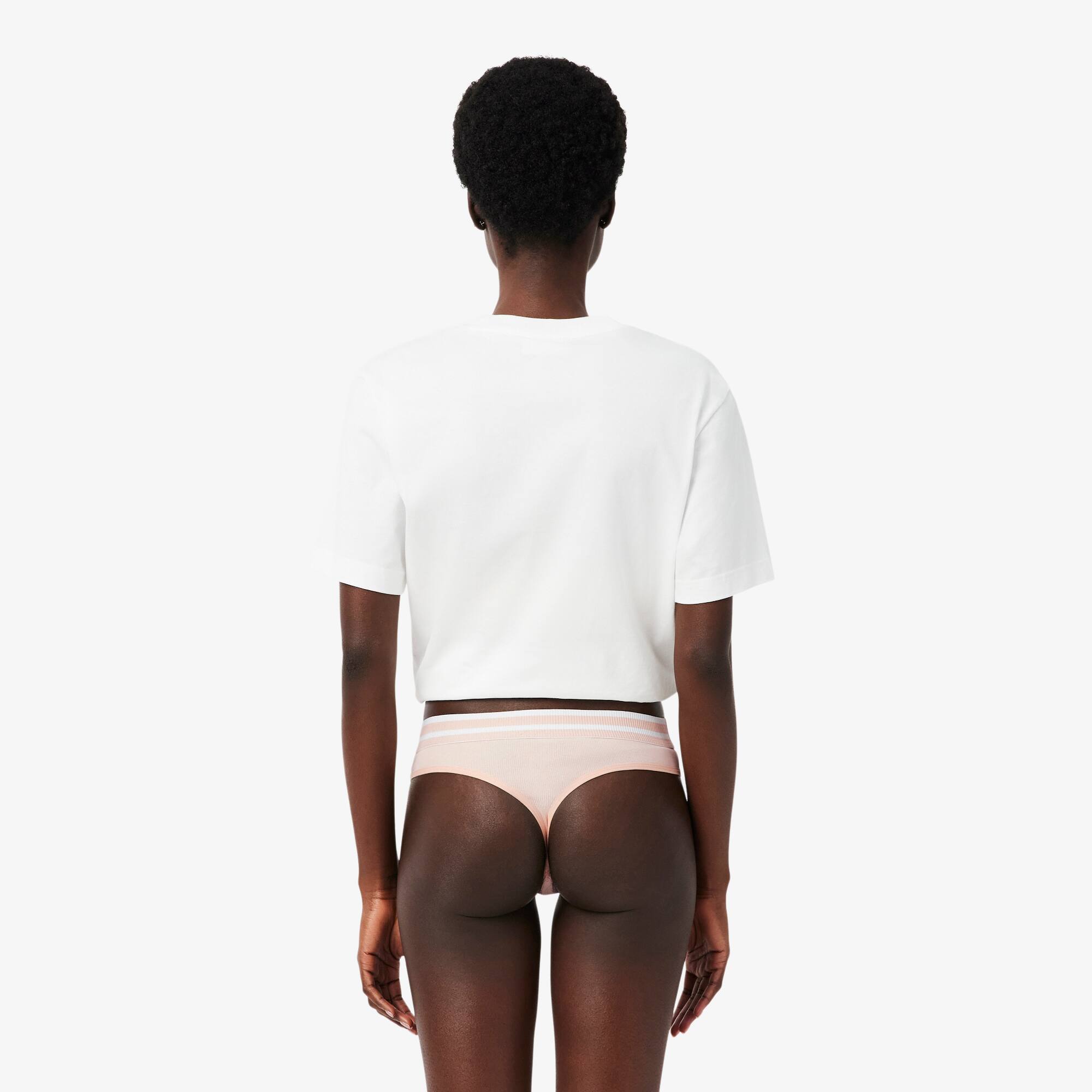 Thumbnail - Lacoste Tanga aus Baumwolle mit gestreiftem Bund - Rose Size L