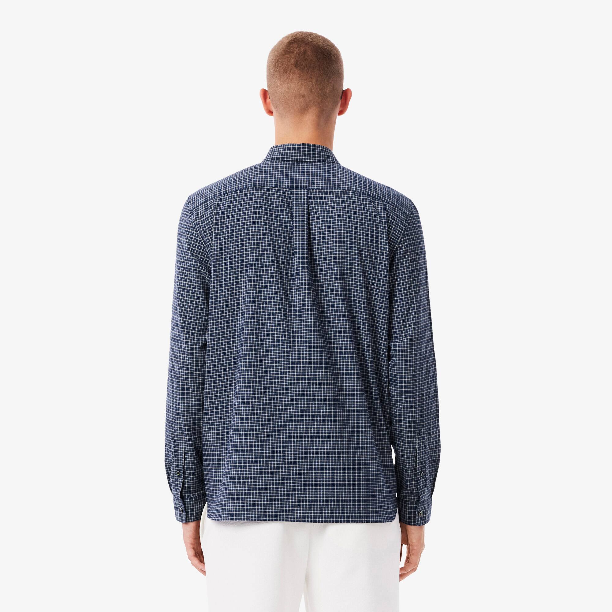 Thumbnail - Lacoste Regular Fit-Hemd aus kariertem Flanell - Navy Blau / Weiß Size 41