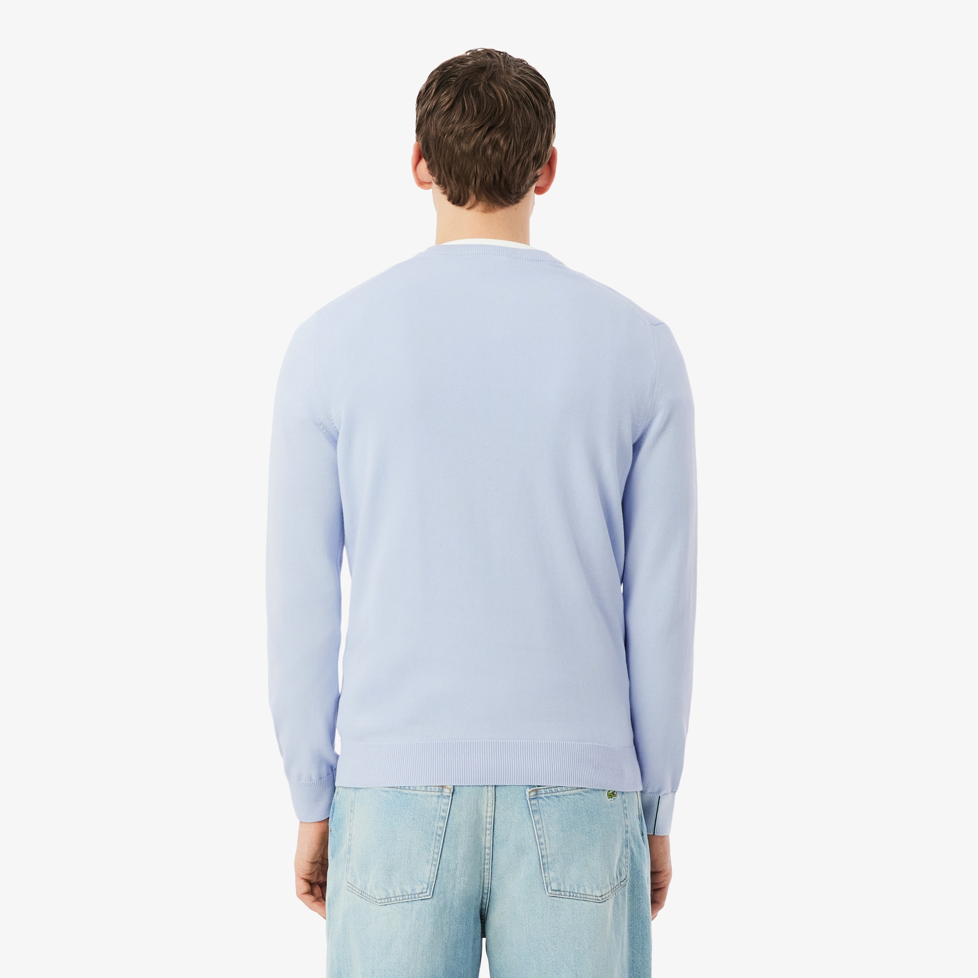 Thumbnail - Lacoste Einfarbiger Pullover aus Baumwolle mit V-Ausschnitt - Hellblau Size M