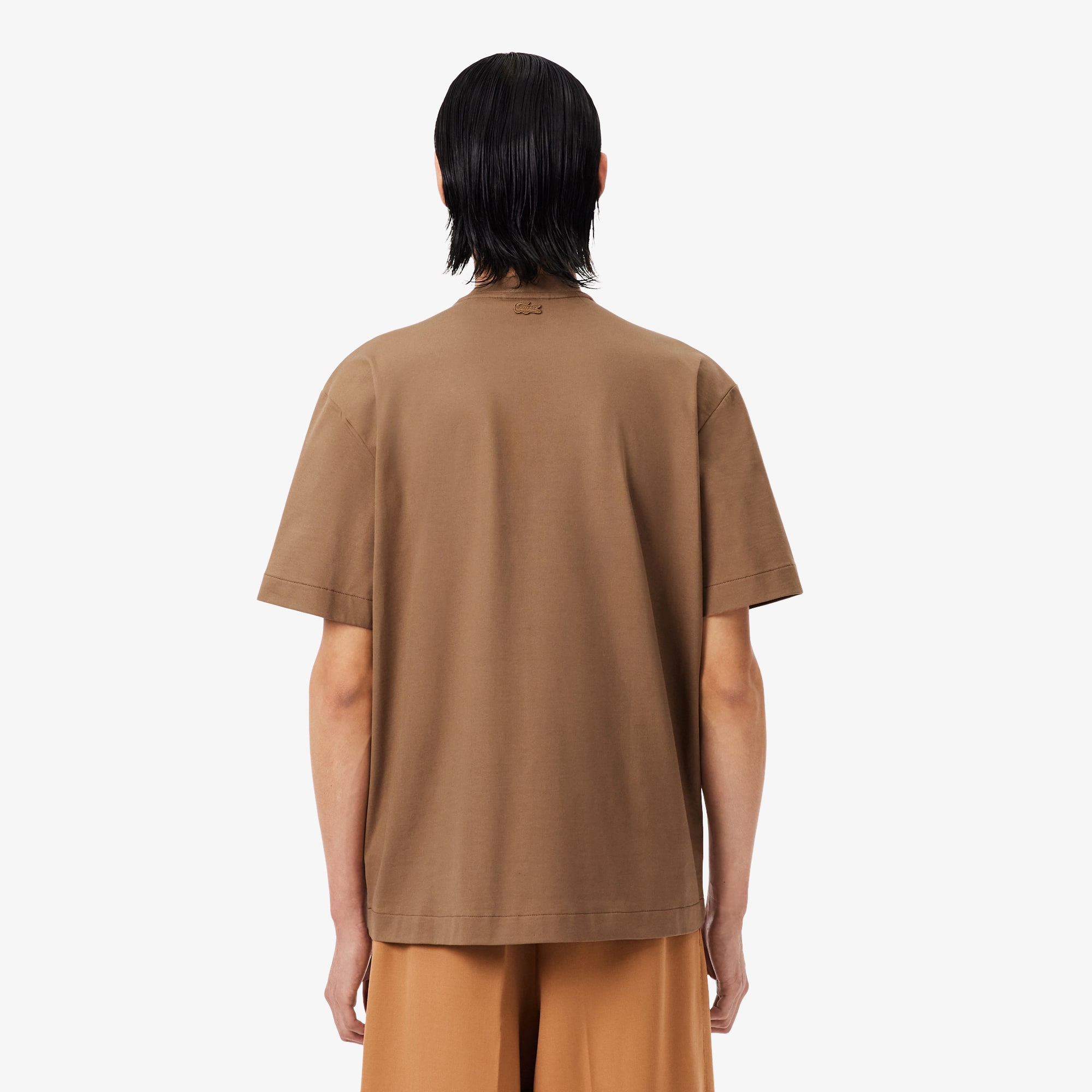 Thumbnail - Lacoste T-Shirt Runway mit perlenbesetztem Krokodil - Marron Clair / Blanc Size 6 - XL