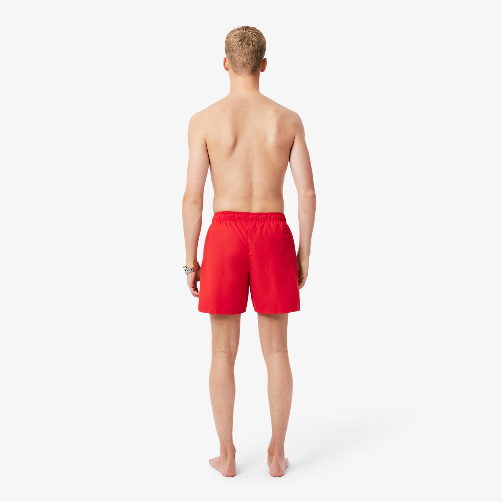 Thumbnail - Lacoste Halblange, einfarbige Badehose - Rot / Grün Size 6 - XL