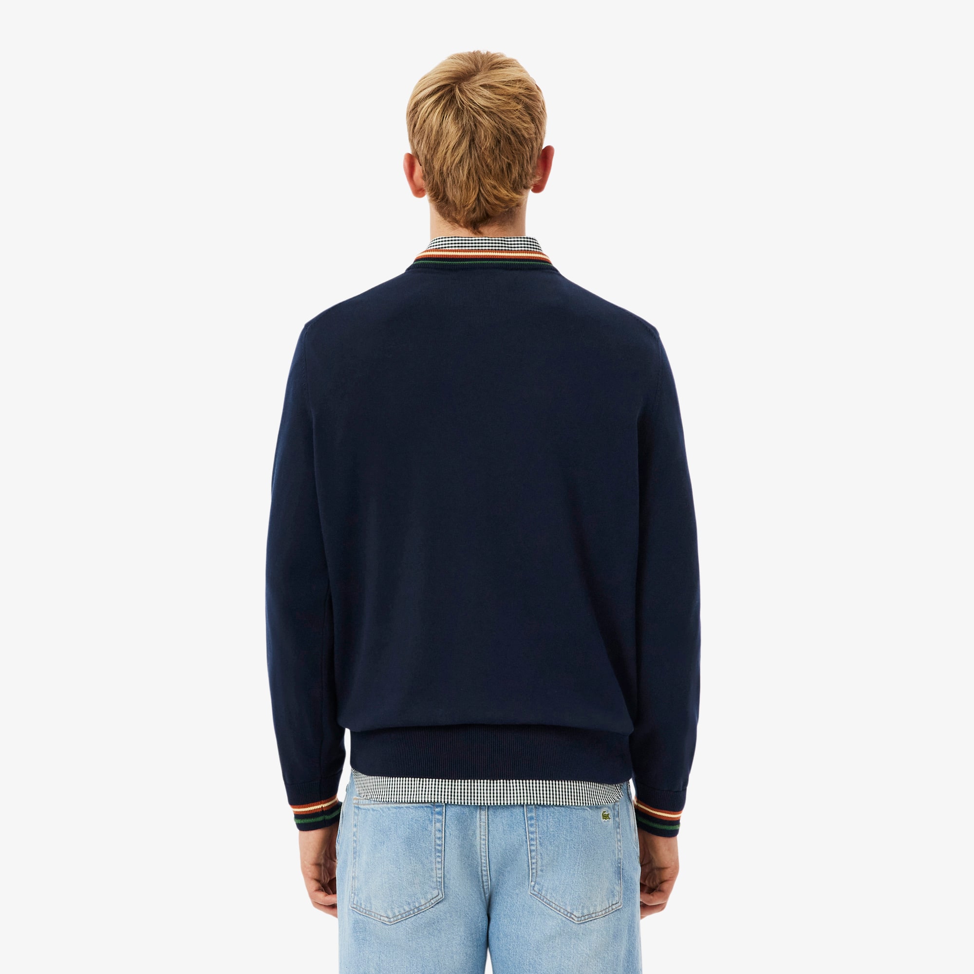 Thumbnail - Lacoste Gestreifter Pullover aus Baumwollstrick - Navy Blau / Braun Size S