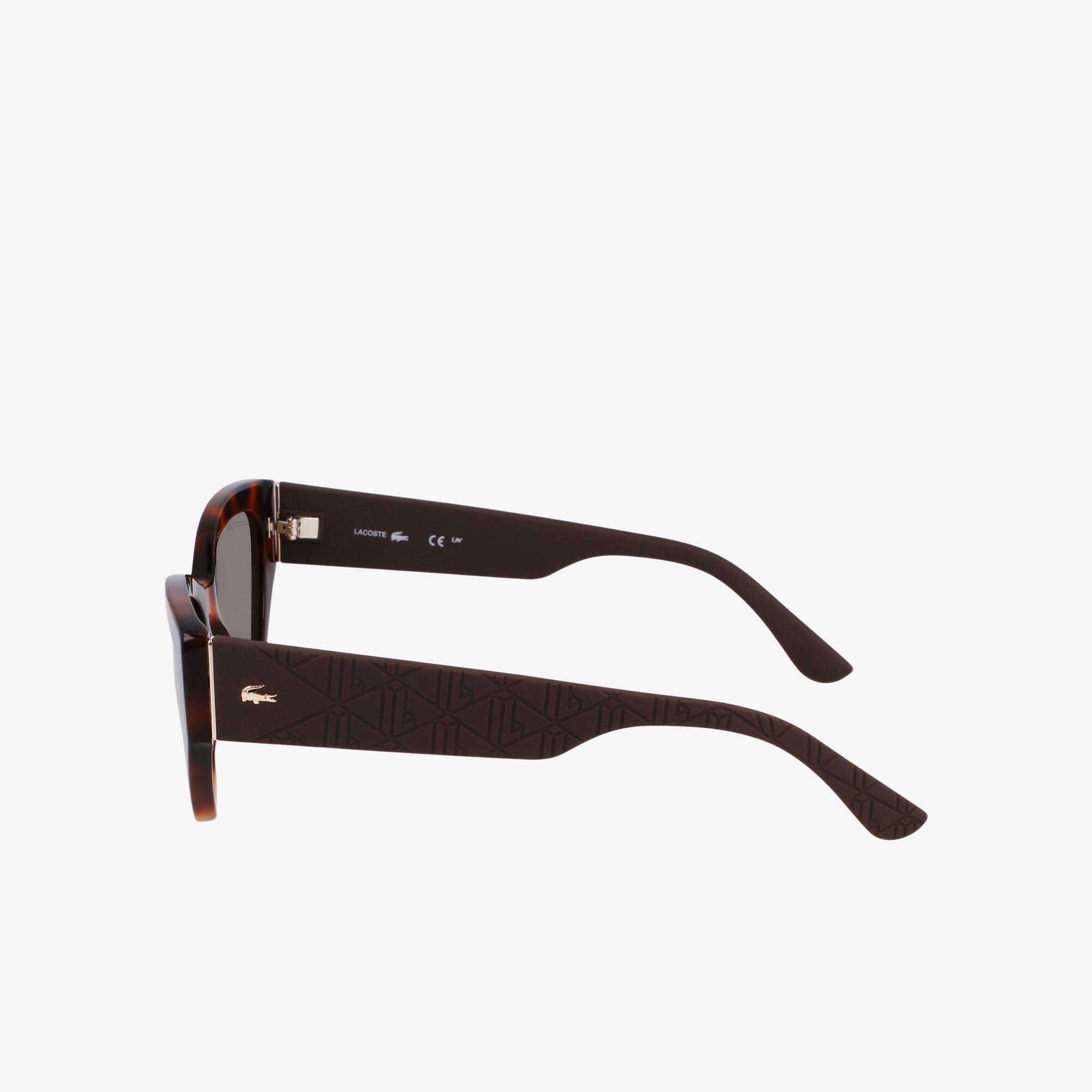 Thumbnail - Lacoste Rechteckige Acetat-Sonnenbrille mit Monogramm - Havana Brown Size One Size