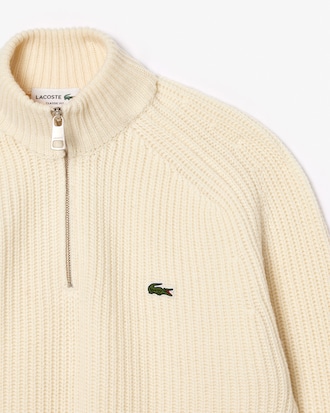 Pullover aus Tuchwolle mit Reißverschluss und hohem Kragen