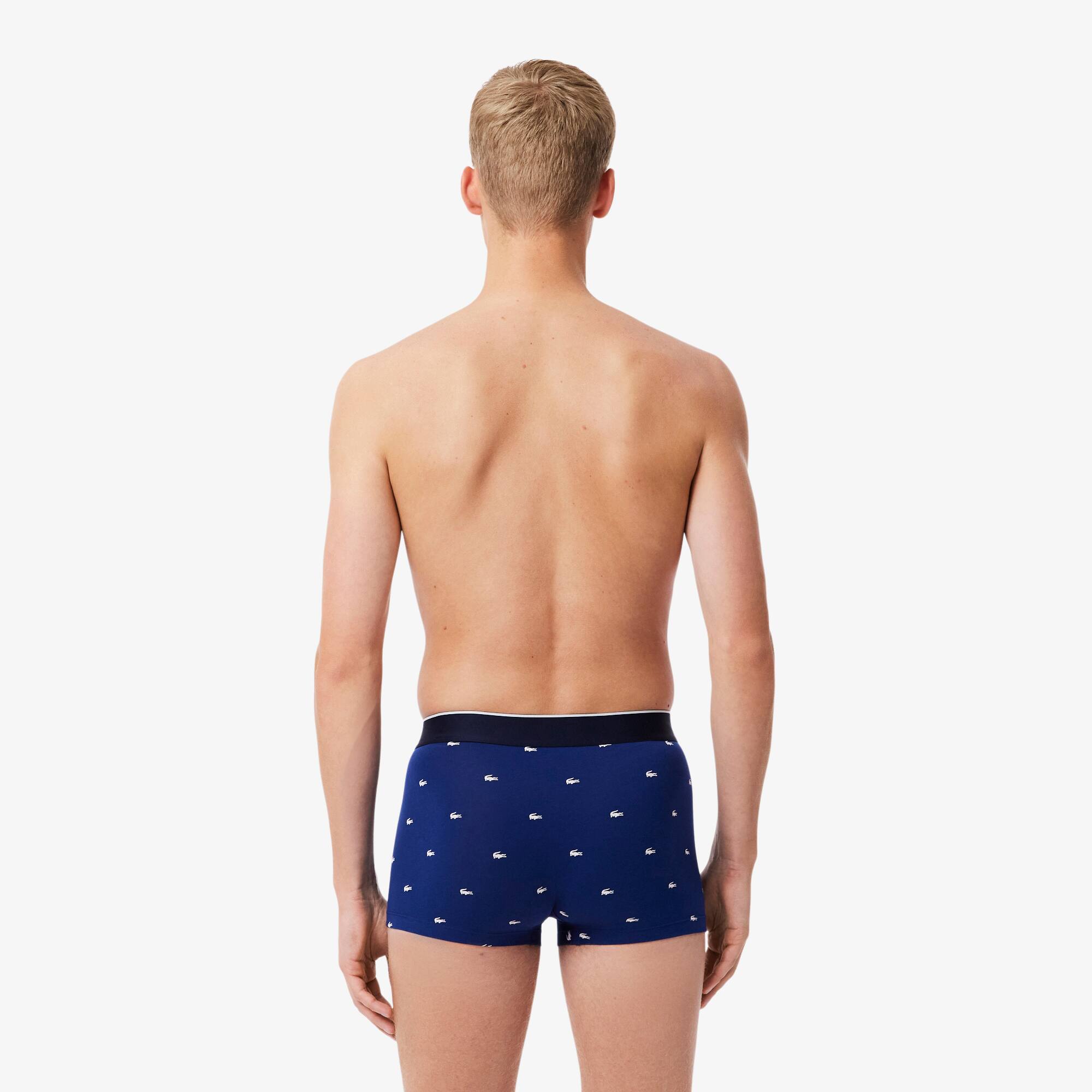 Thumbnail - Lacoste 3er-Pack Trunks aus Stretchmaterial mit Druck - Navy Blau / Heidekraut Grau / Rot Size XXL