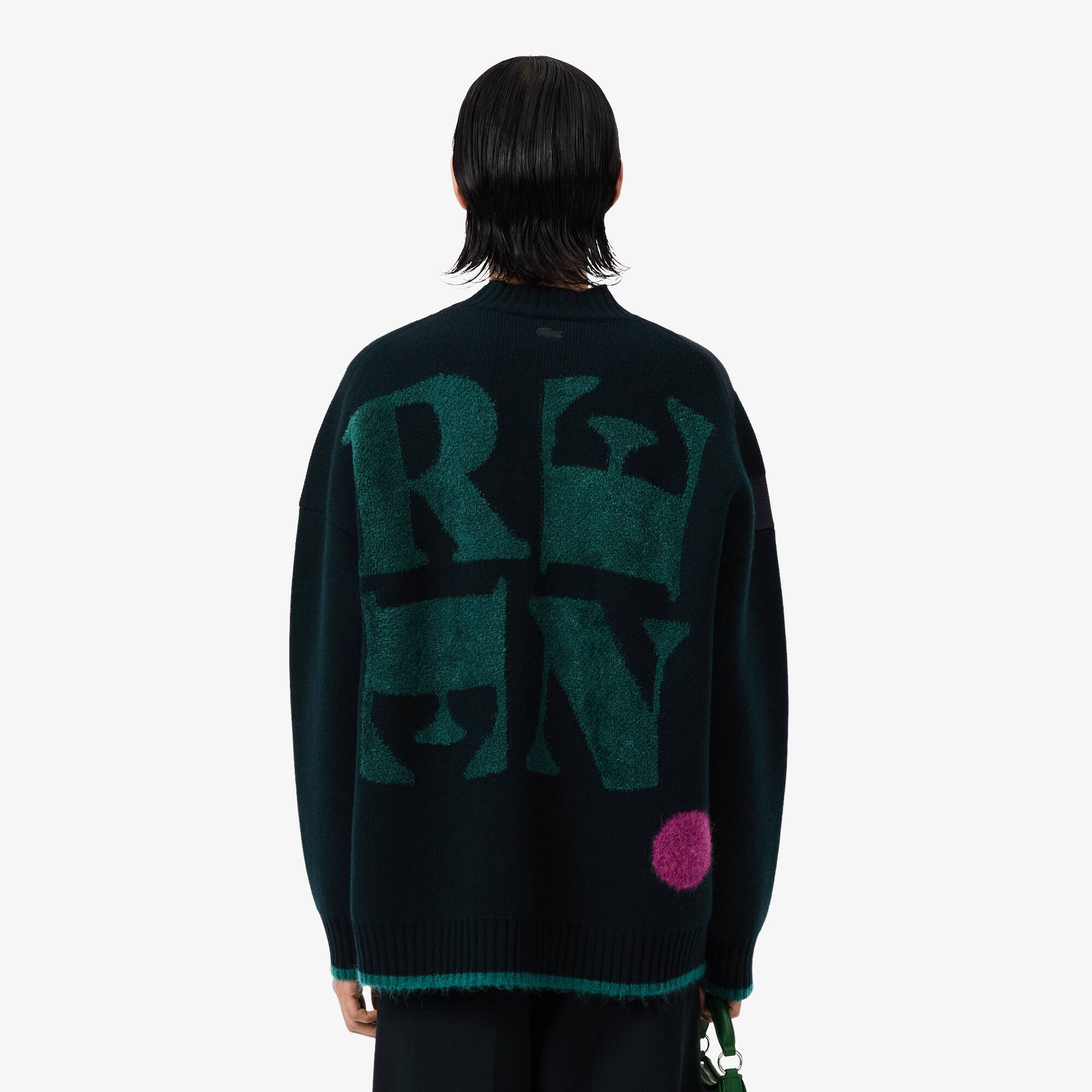 Thumbnail - Lacoste Pullover Runway aus grafischem Jacquard - Vert Fonce / Blanc Size L