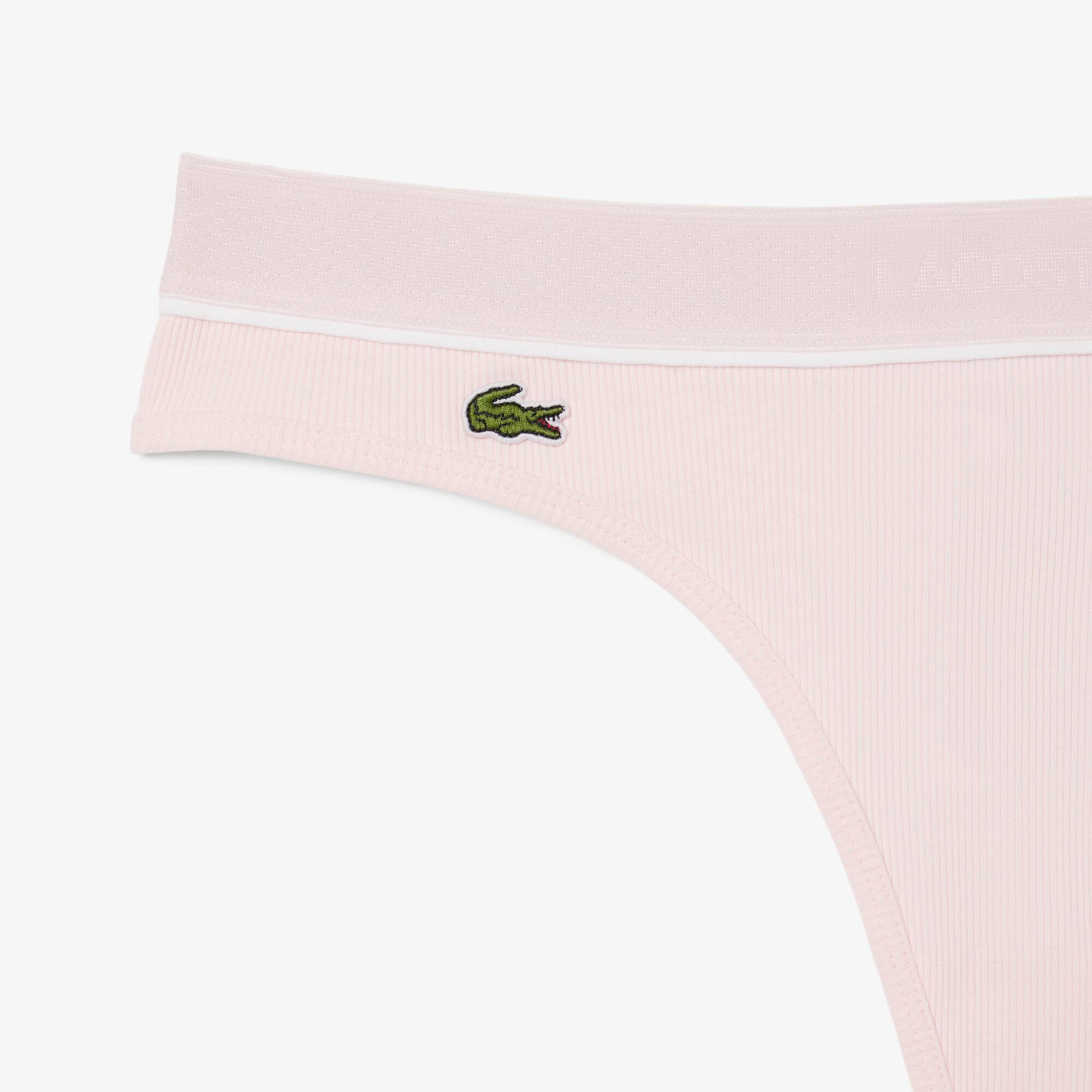 Thumbnail - Lacoste Tangas aus Rippstrick-Baumwolle - Hellrosa / Weiß Size 6 - XL