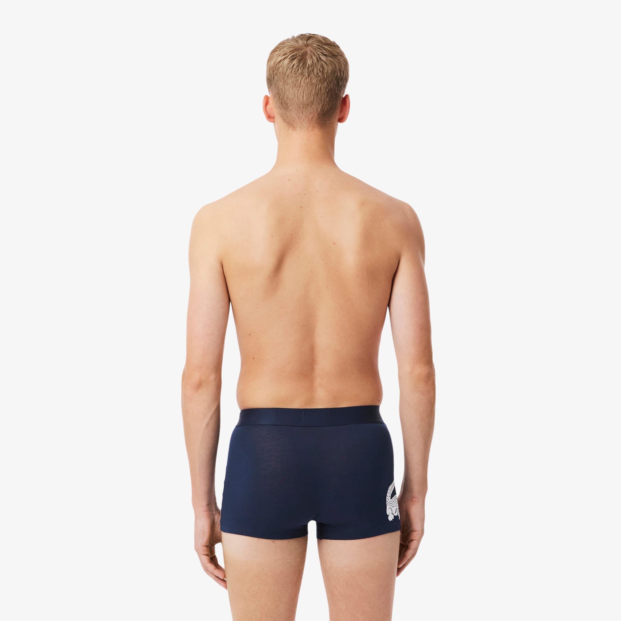 Thumbnail - Lacoste 3er-Pack Trunks aus Stretch-Baumwolle - Navy Blau / Weiß / Heidekraut Grau / Navy Blau Size XXL