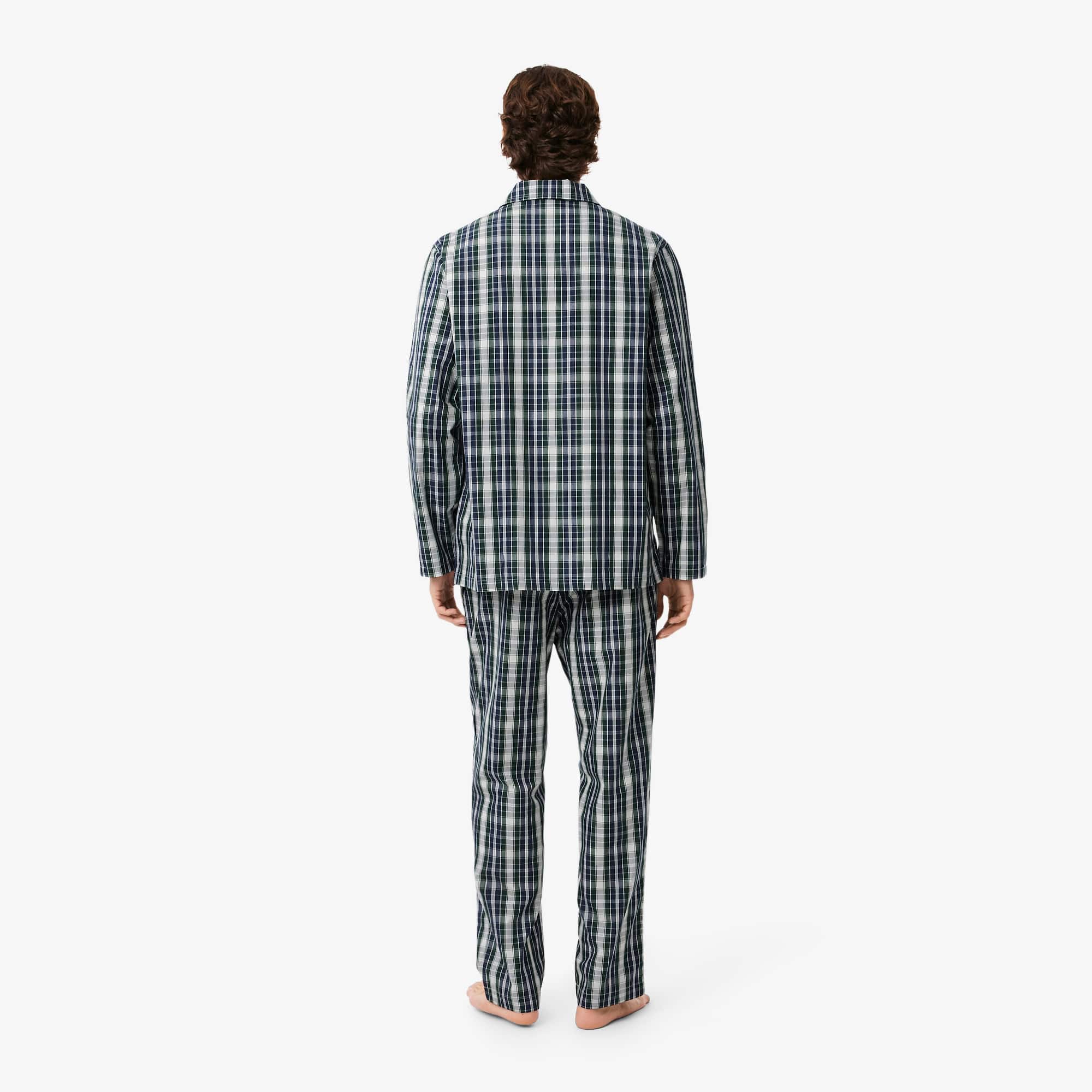 Thumbnail - Lacoste Kariertes Pyjama-Set aus Popeline - Grün / Navy Blau / Weiß Size L
