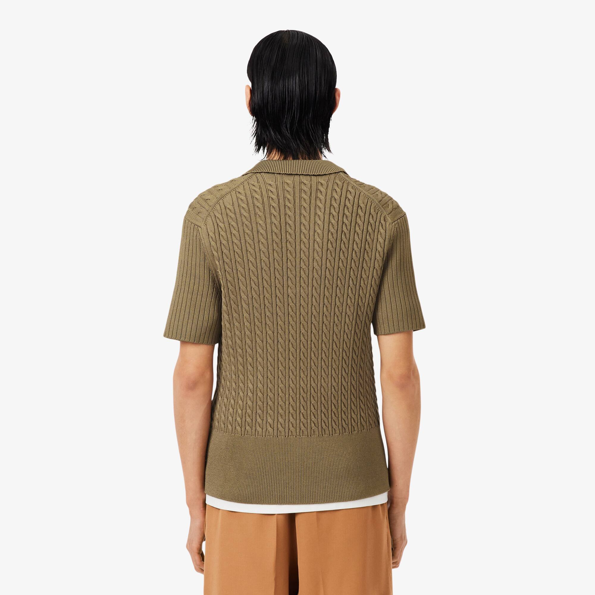 Thumbnail - Lacoste Pullover Runway mit Polokragen und Zopfmuster - Marron Clair Size M