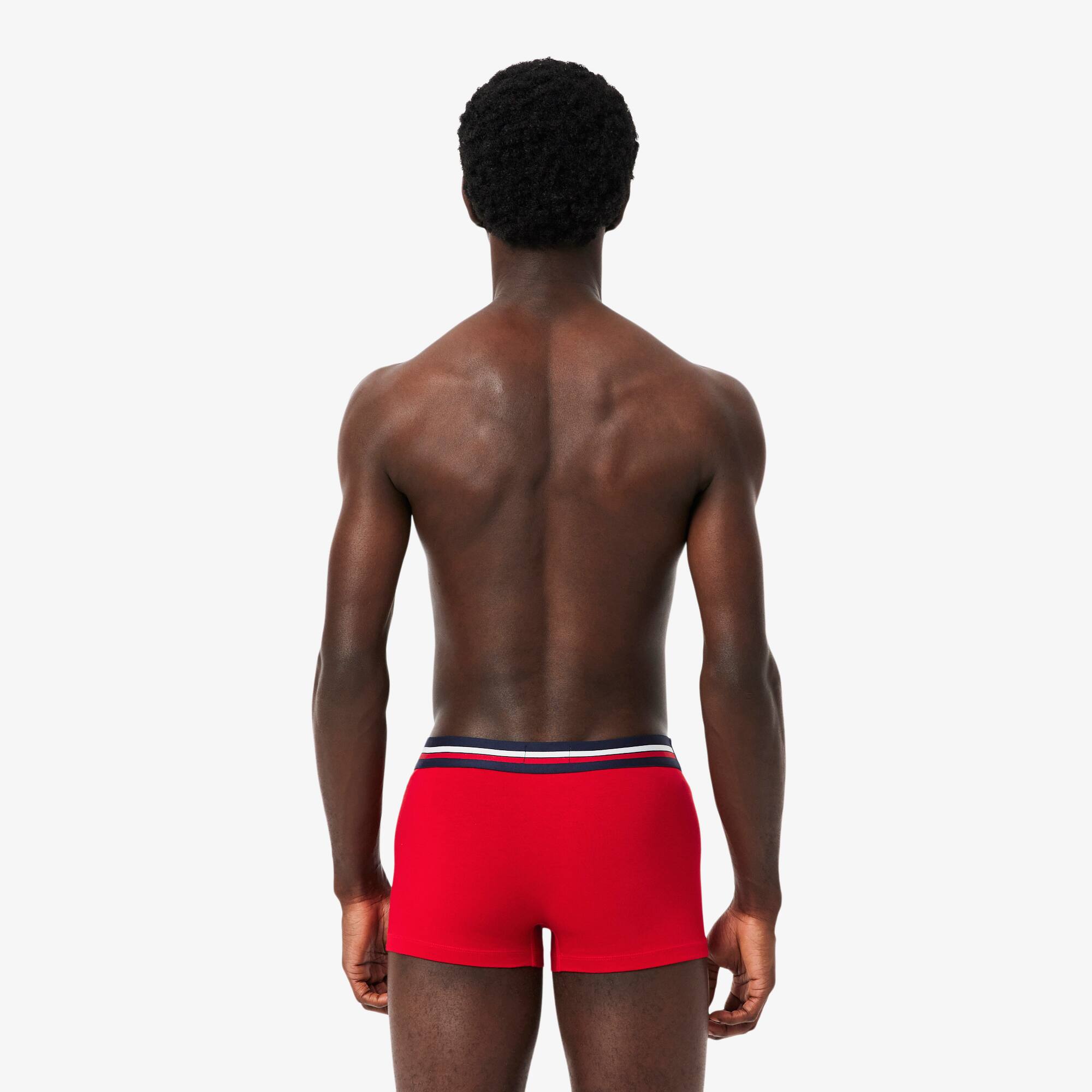 Thumbnail - Lacoste 3er-Pack Trunks aus Stretch-Baumwolle - Navy Blau / Heidekraut Grau / Rot Size 6 - XL