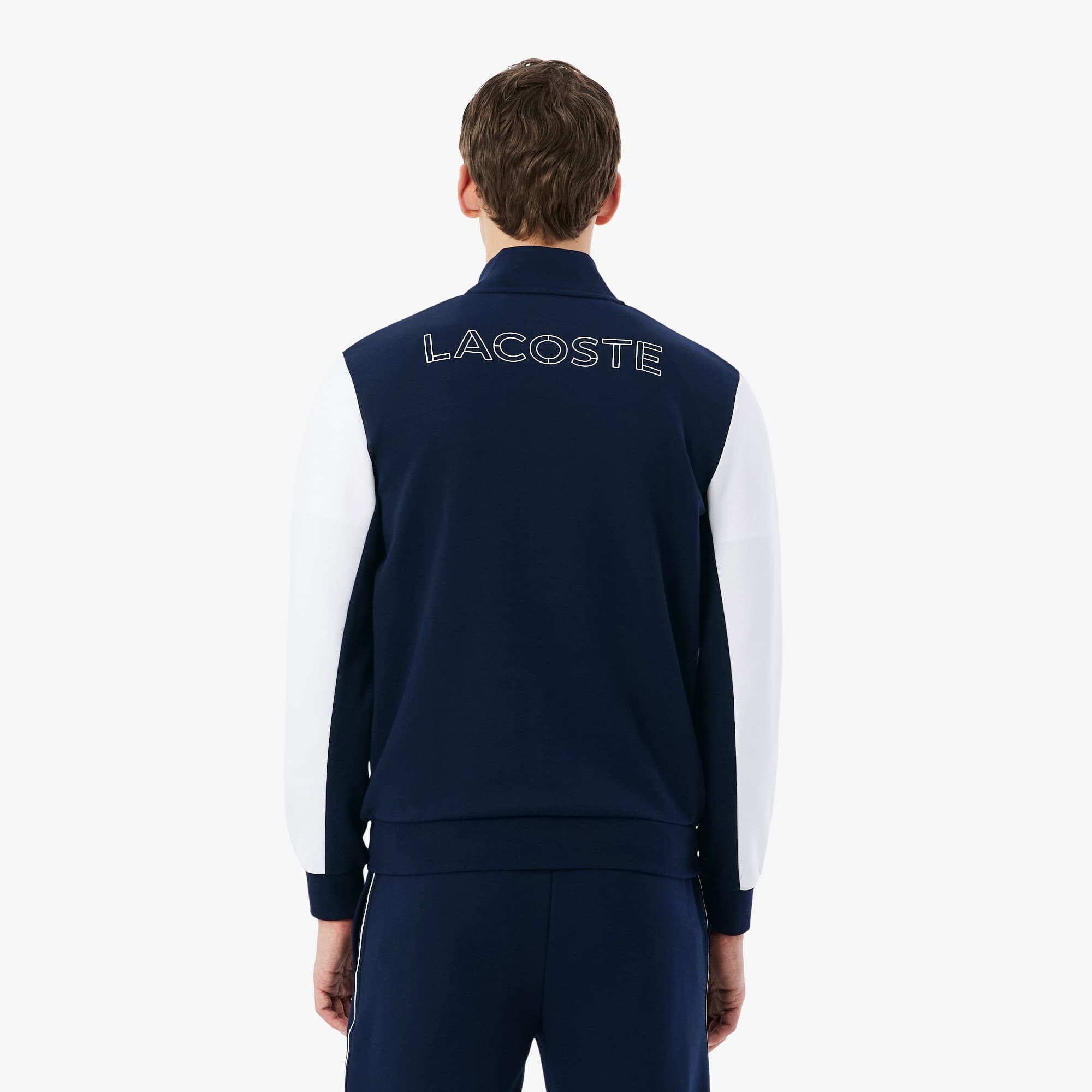 Thumbnail - Lacoste Sport-Sweatshirt mit Reißverschluss und Colorblock-Design - Navy Blau / Weiß Size M
