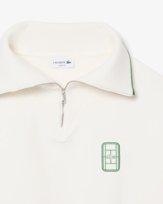 Loose Fit High Zipped Neck Badge Accent Sweatshirt