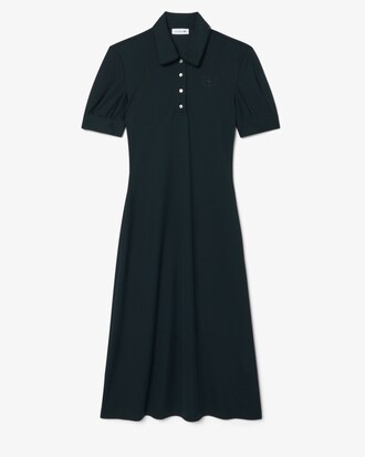 Embroidery Accent Fluid Jersey Polo Dress