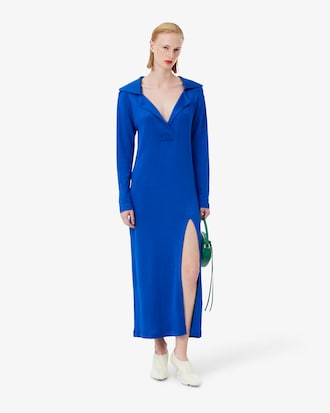 Runway Polo Collar Satin Maxi Dress