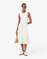 Pleated Ribbed Cotton Blend Dress