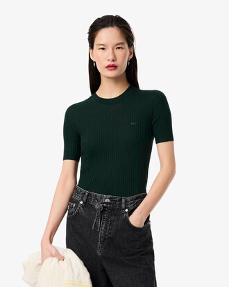 Short Sleeved Merino Wool Rib Knit Sweater