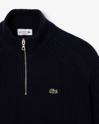 Zipped High Neck Carded Wool Sweater
