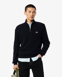 Zipped High Neck Carded Wool Sweater