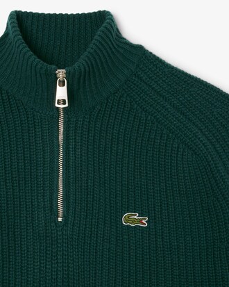 Zipped High Neck Carded Wool Sweater
