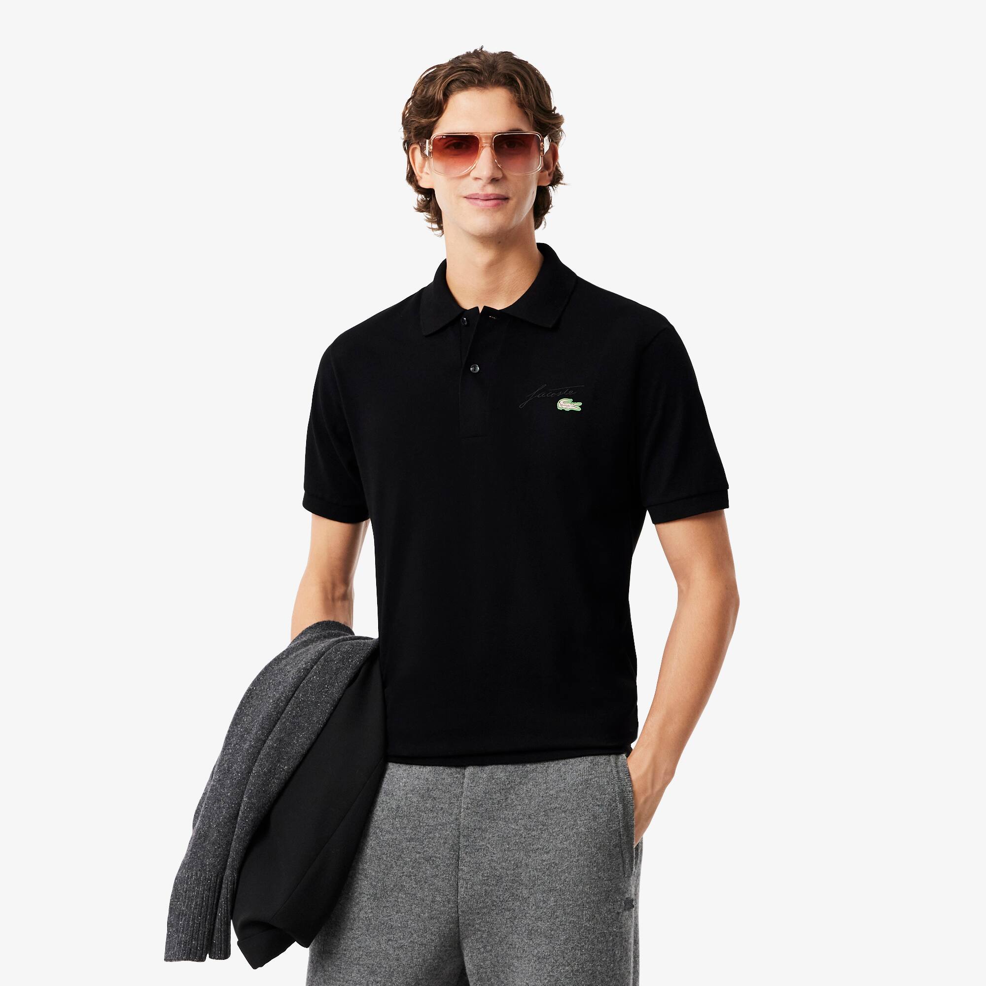 Classic Fit Embroidery Detail Piqué Polo Shirt - Men's Short
