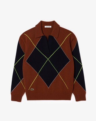 Jacquard Intarsia Argyle Polo Sweater