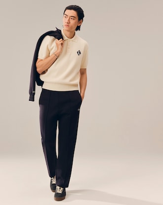 French Made Badge Accent Polo Collar Sweater