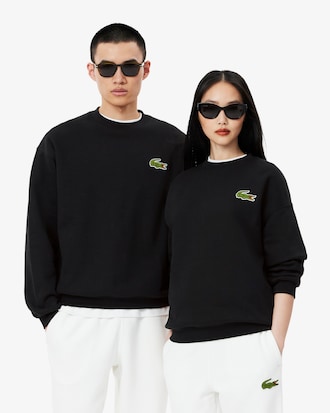 Loose Fit Badge Accent Fleece Sweatshirt