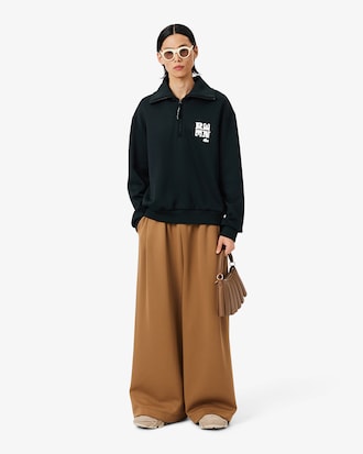 Runway High Neck Zipped Badge Accent Sweatshirt