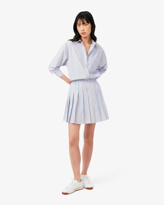 Poplin Short Striped Pleated Skirt