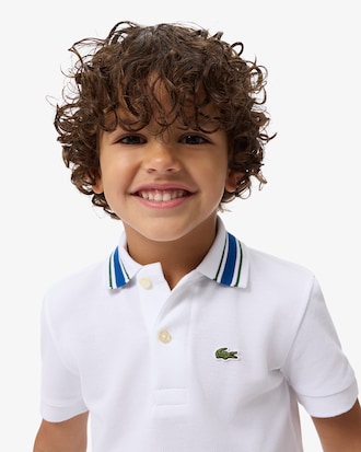 Stripe Collar Petit Piqu&eacute; Polo Shirt