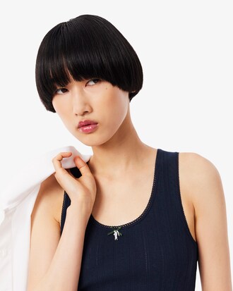 Slim Fit Pointelle Knit Cotton Tank Top