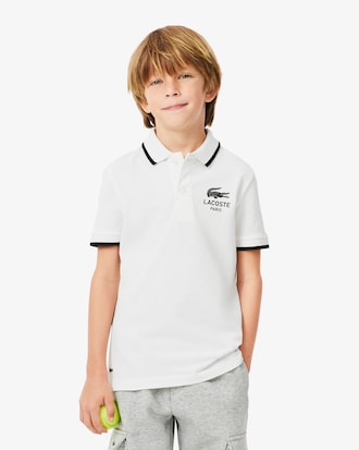 Stripe Collar Petit Piqu&eacute; Polo Shirt