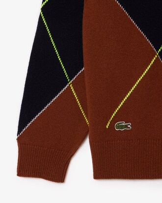 Jacquard Intarsia Argyle Polo Sweater