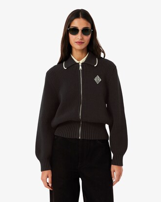 Zipped Cotton Badge Accent Sweater