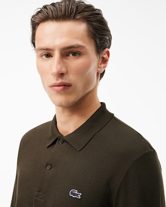 Regular Fit Long Sleeved Cotton Blend Polo Shirt