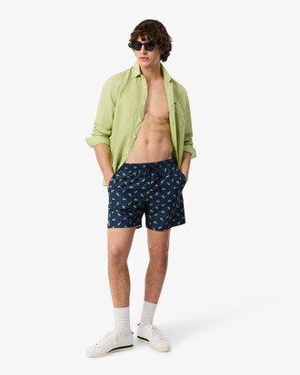 Mid Length Crocodile Print Swim Trunks