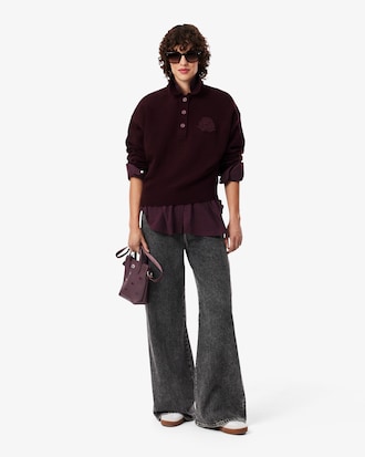 Badge Accent Wool Polo Collar Sweater