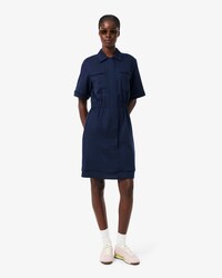 Fluid Linen Blend Shirt Dress