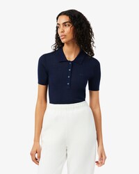 3D Rib Knit Polo Collar Merino Wool Sweater