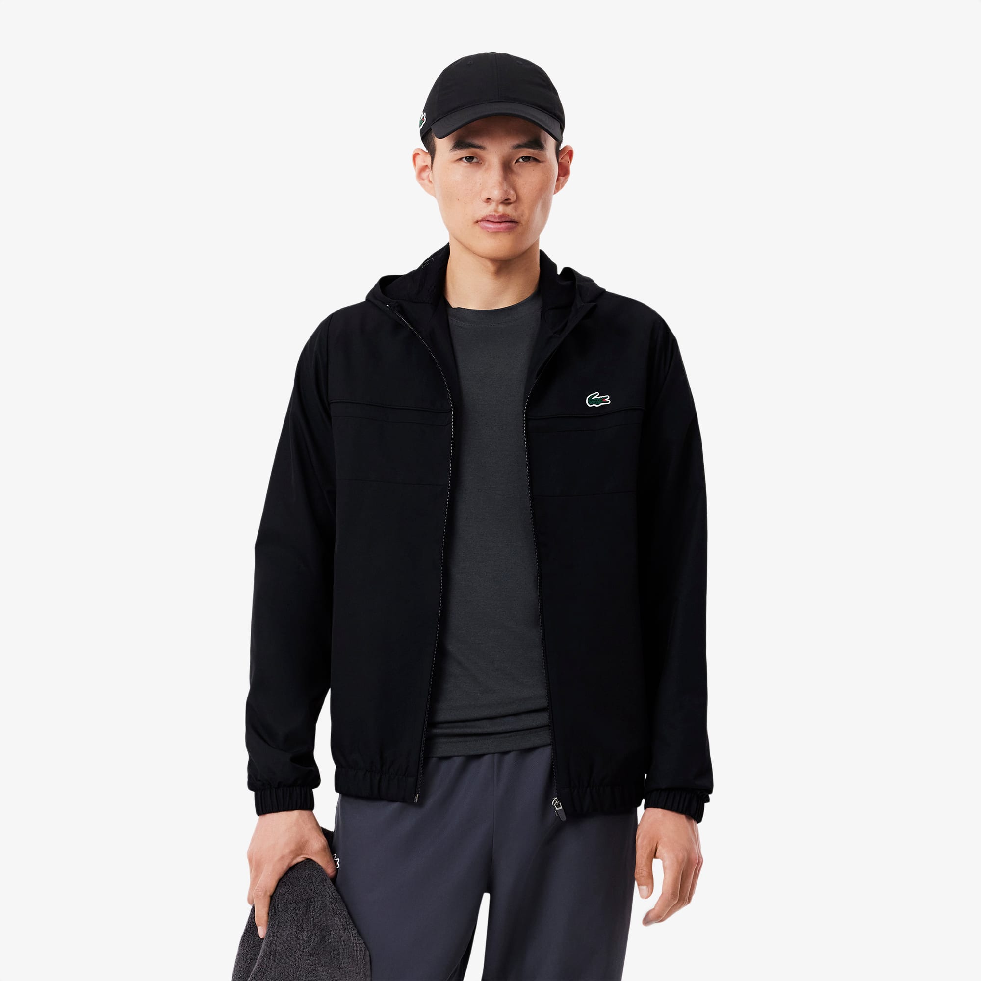 [新品未使用] LACOSTE ブラック フリースジャケット サイズ4 Water-Repellent Sport Track Jacket - Men's Jackets & Coats - New
