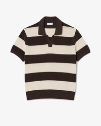 Short Sleeved Striped Polo Collar Sweater