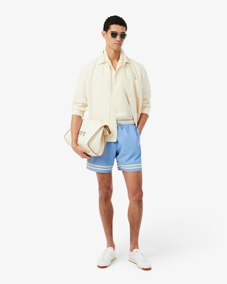 Lacoste Mid Length Contrast Stripe Swim Trunks