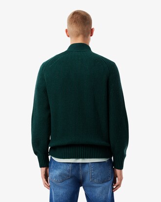 Zipped High Neck Carded Wool Sweater