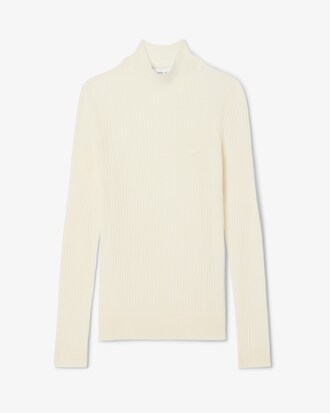 High Neck Ribbed Knit Merino Wool Sweater